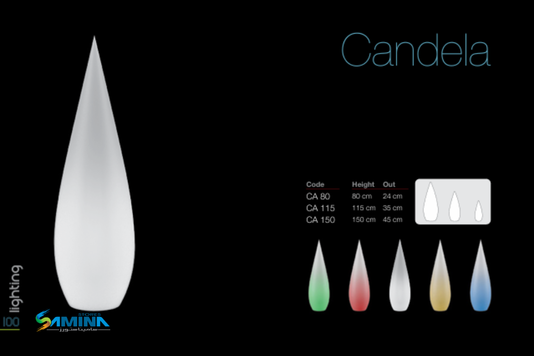عمود ديكور مضيء CANDELA مصنوع من بولي إيثيلين عالي النقاء، مقاوم للعوامل الجوية، مثالي لإضاءة وتزيين المساحات الداخلية والخارجية.