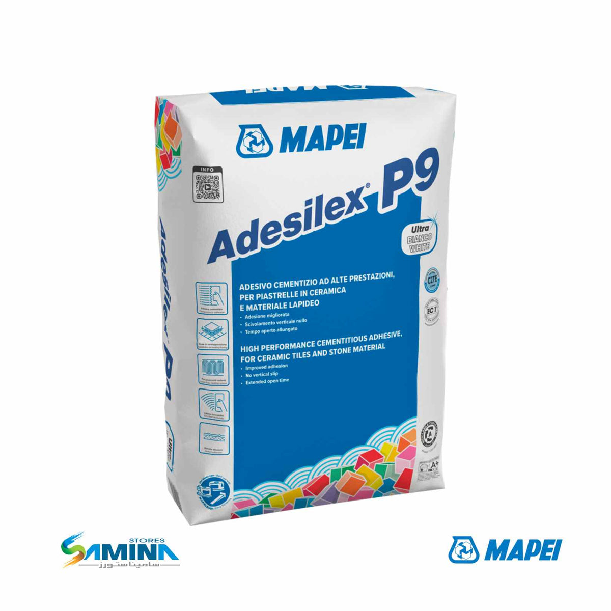 MAPEI Adesilex P9 - لاصق سيراميك وبورسلين عالي الأداء ومقاوم للانزلاق العمودي مابي اديسليكس بي9 رمادي